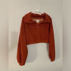 NWT BDG Teddy Pullover Quarter Zip Fleece Crop Sweatshirt Brown Teddy Soft S M L